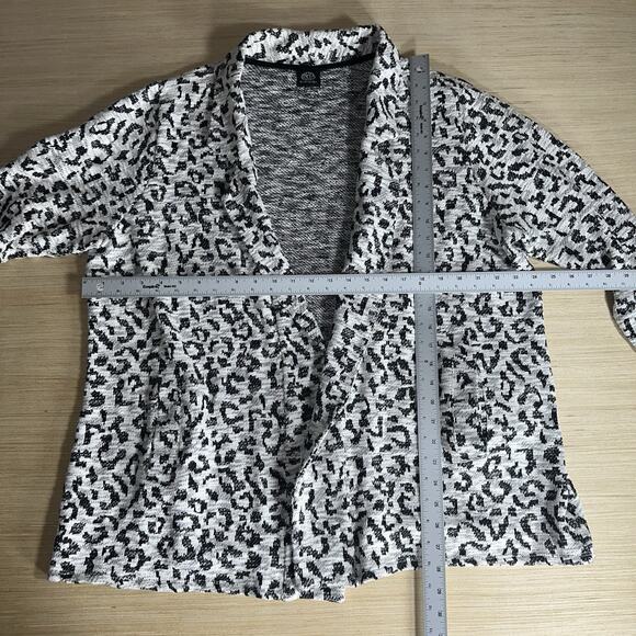 Bobeau Open Front Leopard Print Cardigan Sweater 2X Gray Black Knit Pockets - Picture 7 of 11